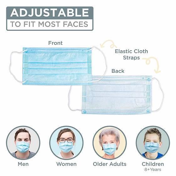 Kids Disposable Face Masks - 50 Pack 3-Ply Protection With Adjustable Nose Strip